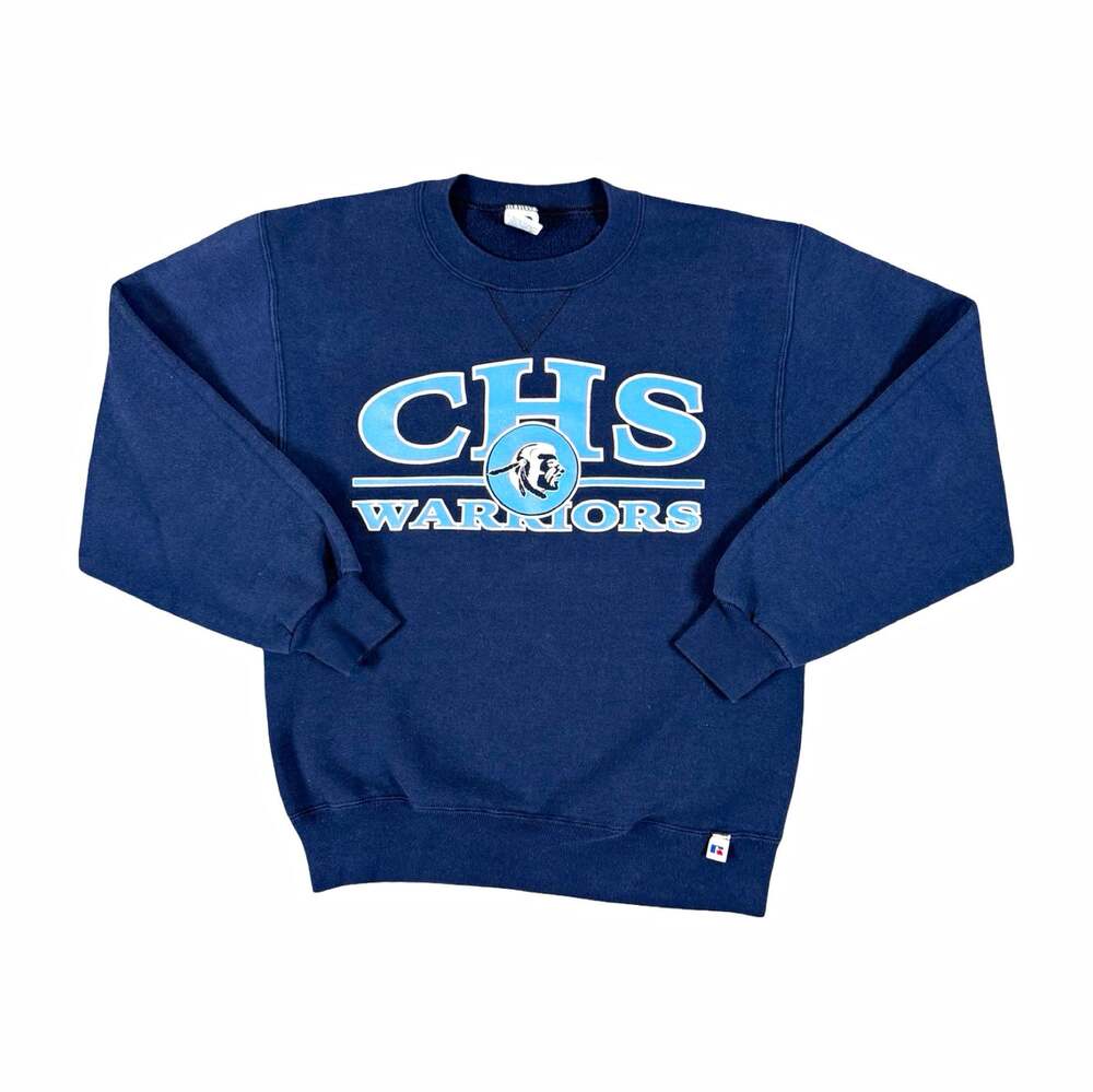 Vintage Russell Athletic Men’s Navy Crewneck Sweatshirt CHS Warriors Logo S